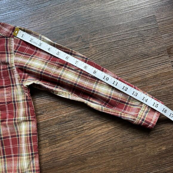 Lands’ End Boys Large Checked Plaid Button Up Shirt Red Brown L Long Sleeve - Picture 7 of 9